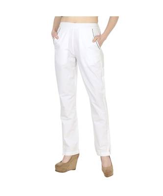 Women's white plain Cotton palazzo pants 4