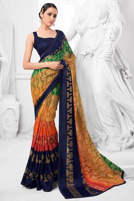 Multicolor printed brasso saree with blouse 1