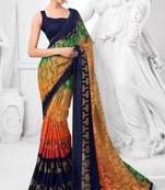 Multicolor printed brasso saree with blouse