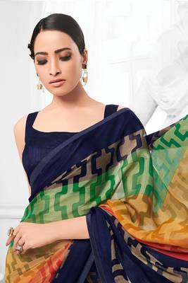 Multicolor printed brasso saree with blouse 2