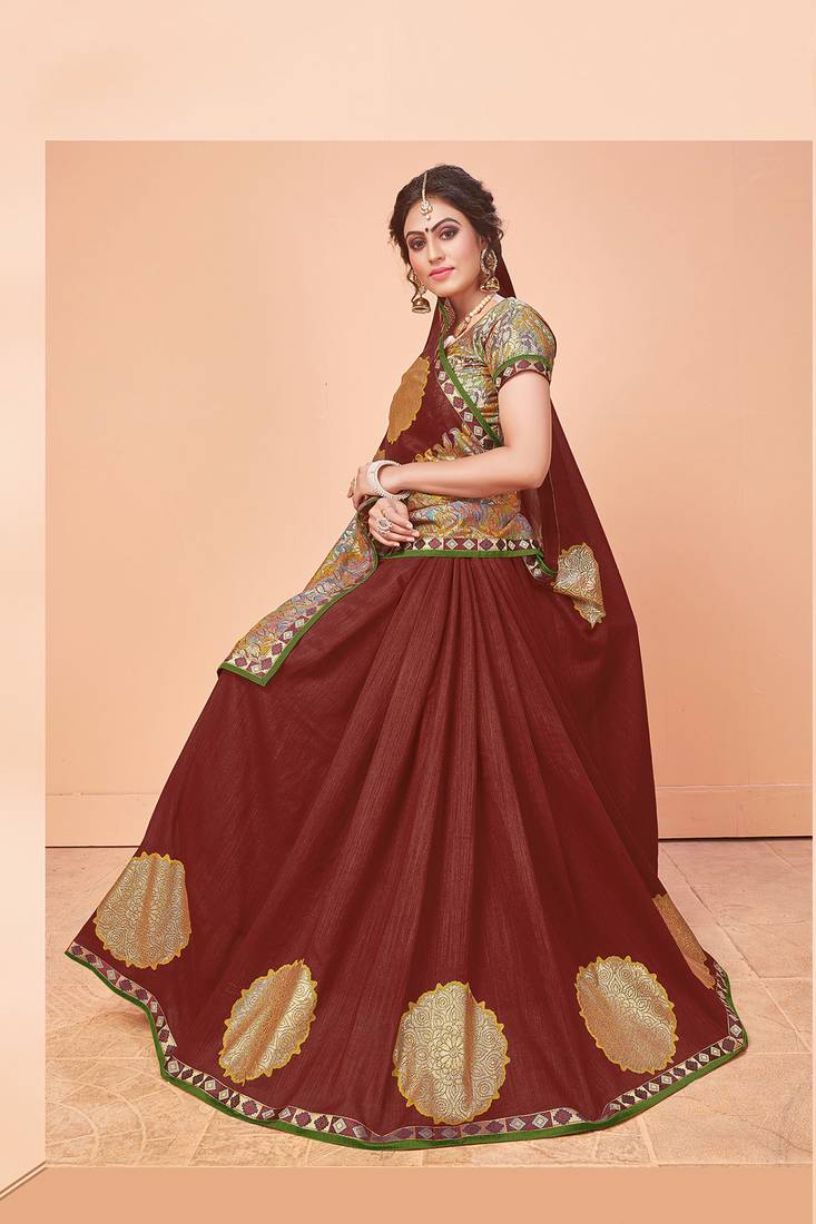 Women's Silk Blend Maroon Woven Design Designer Saree With Blouse Piece
