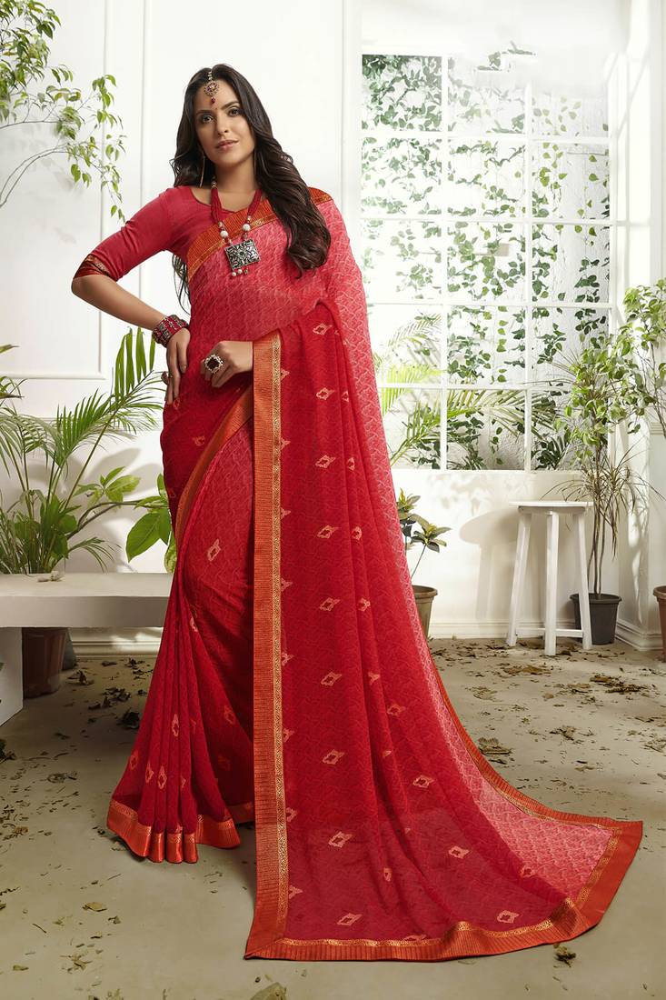 Women's Georgette Pink Woven Design Designer Saree With Blouse Piece