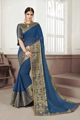 Light blue woven chiffon saree with blouse 1