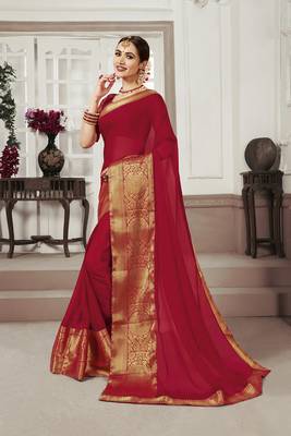 Maroon woven chiffon saree with blouse 1