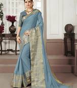 Grey woven chiffon saree with blouse