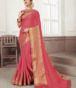 Pink woven chiffon saree with blouse