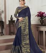 Blue woven chiffon saree with blouse