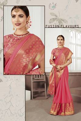 Pink woven chiffon saree with blouse 2