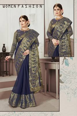 Blue woven chiffon saree with blouse 2