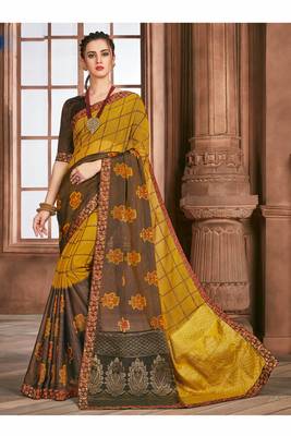 Coffee printed brasso saree with blouse 1