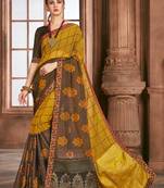 Coffee printed brasso saree with blouse