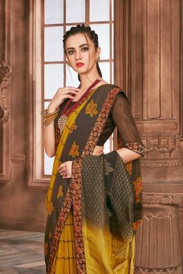Coffee printed brasso saree with blouse 2