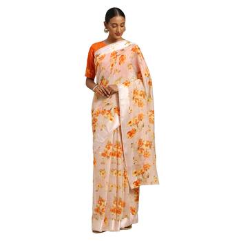 Kvsfab Cream Color Cotton Digital Print Saree 1