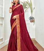 Maroon plain pure chiffon saree with blouse