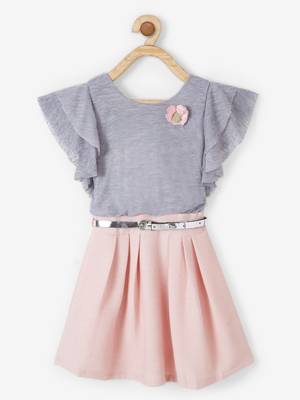 Grey plain lycra cotton kids-frocks 1