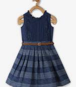 Blue printed cotton kids-frocks