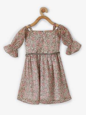 Beige printed georgette kids-frocks 2