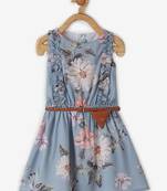 Blue printed georgette kids-frocks