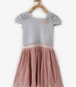 Silver plain georgette kids-frocks