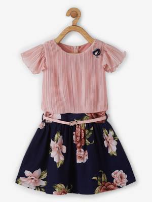 Pink printed cotton kids-frocks 1