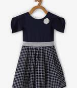 Blue printed cotton kids-frocks