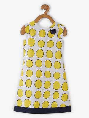 Yellow printed cotton kids-frocks 1