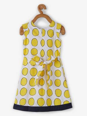 Yellow printed cotton kids-frocks 2