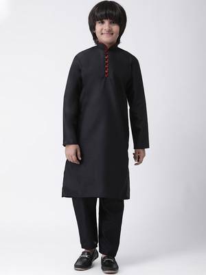 Black plain silk blend boys-kurta-pyjama 1