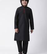 Black plain silk blend boys-kurta-pyjama