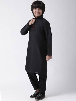 Black plain silk blend boys-kurta-pyjama 2
