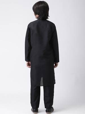 Black plain silk blend boys-kurta-pyjama 3