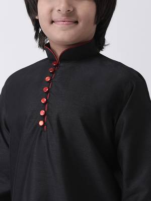 Black plain silk blend boys-kurta-pyjama 4