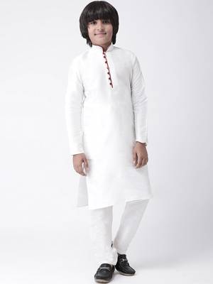 White plain silk blend boys-kurta-pyjama 1