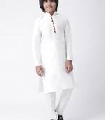 White plain silk blend boys-kurta-pyjama