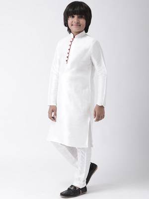 White plain silk blend boys-kurta-pyjama 2