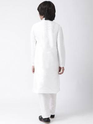 White plain silk blend boys-kurta-pyjama 3
