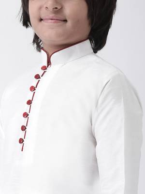 White plain silk blend boys-kurta-pyjama 4