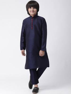 Blue plain silk blend boys-kurta-pyjama 1