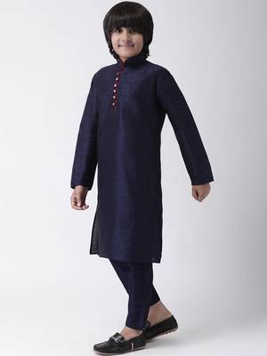 Blue plain silk blend boys-kurta-pyjama 2