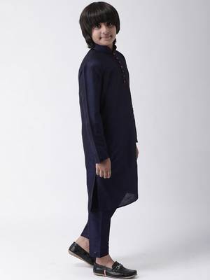 Blue plain silk blend boys-kurta-pyjama 3