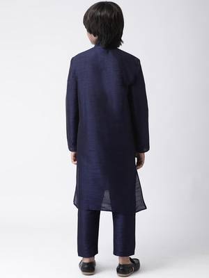Blue plain silk blend boys-kurta-pyjama 4