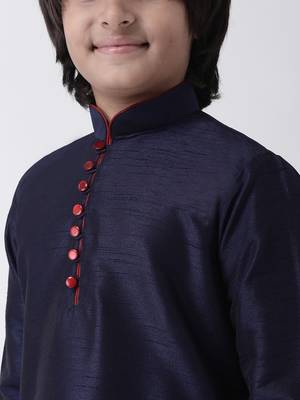 Blue plain silk blend boys-kurta-pyjama 5