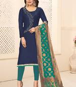 Navy-blue embroidered jute cotton salwar