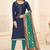 Navy-blue embroidered jute cotton salwar