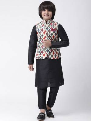 Multicolor printed silk blend boys-kurta-pyjama 1