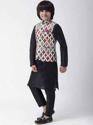 Multicolor printed silk blend boys-kurta-pyjama 2
