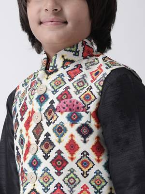 Multicolor printed silk blend boys-kurta-pyjama 4