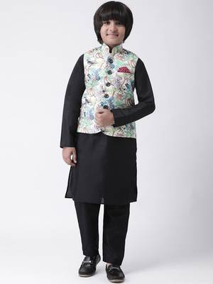 Multicolor printed silk blend boys-kurta-pyjama 1