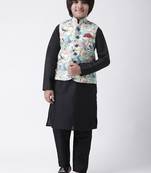 Multicolor printed silk blend boys-kurta-pyjama