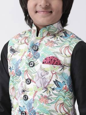 Multicolor printed silk blend boys-kurta-pyjama 4